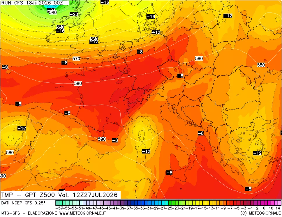 mappa 500 hPa Temp + GPT