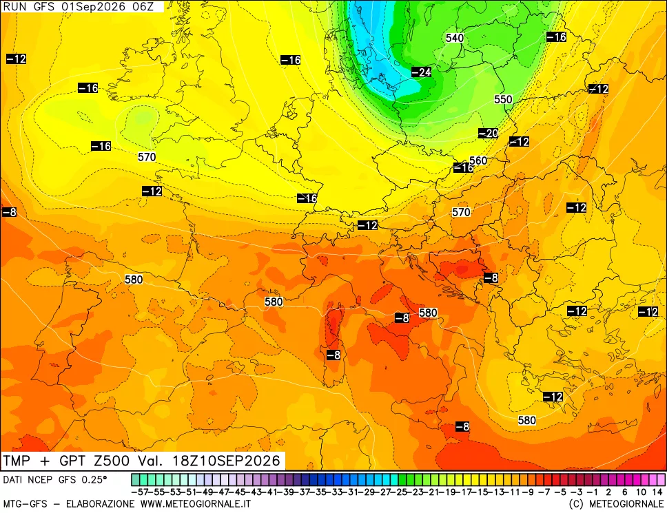 mappa 500 hPa Temp + GPT