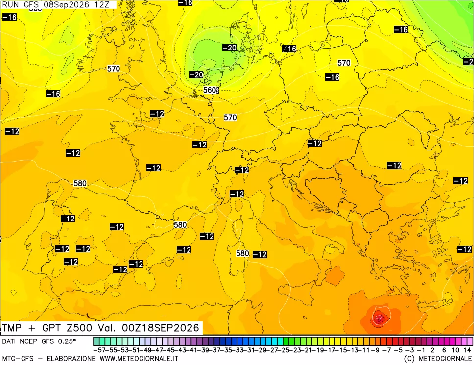 mappa 500 hPa Temp + GPT