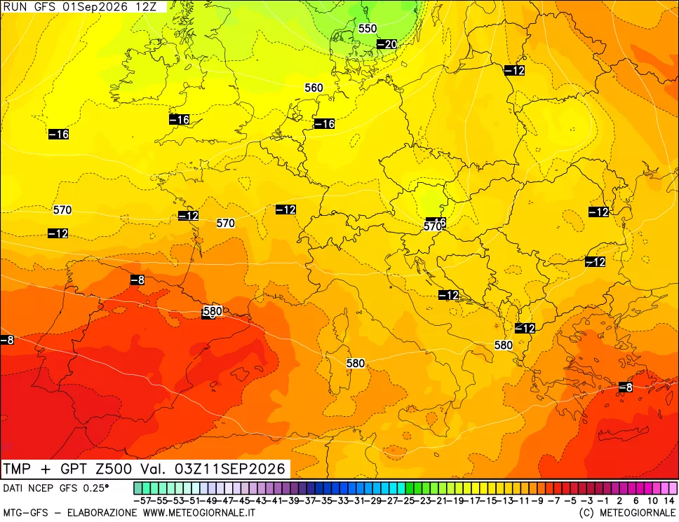 mappa 500 hPa Temp + GPT
