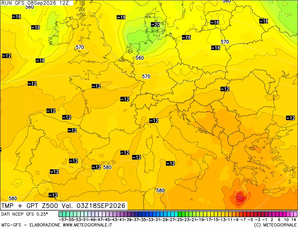 mappa 500 hPa Temp + GPT