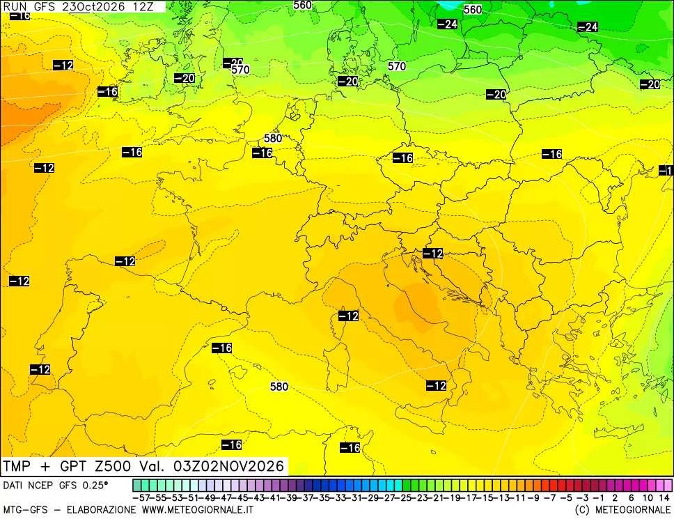 mappa 500 hPa Temp + GPT