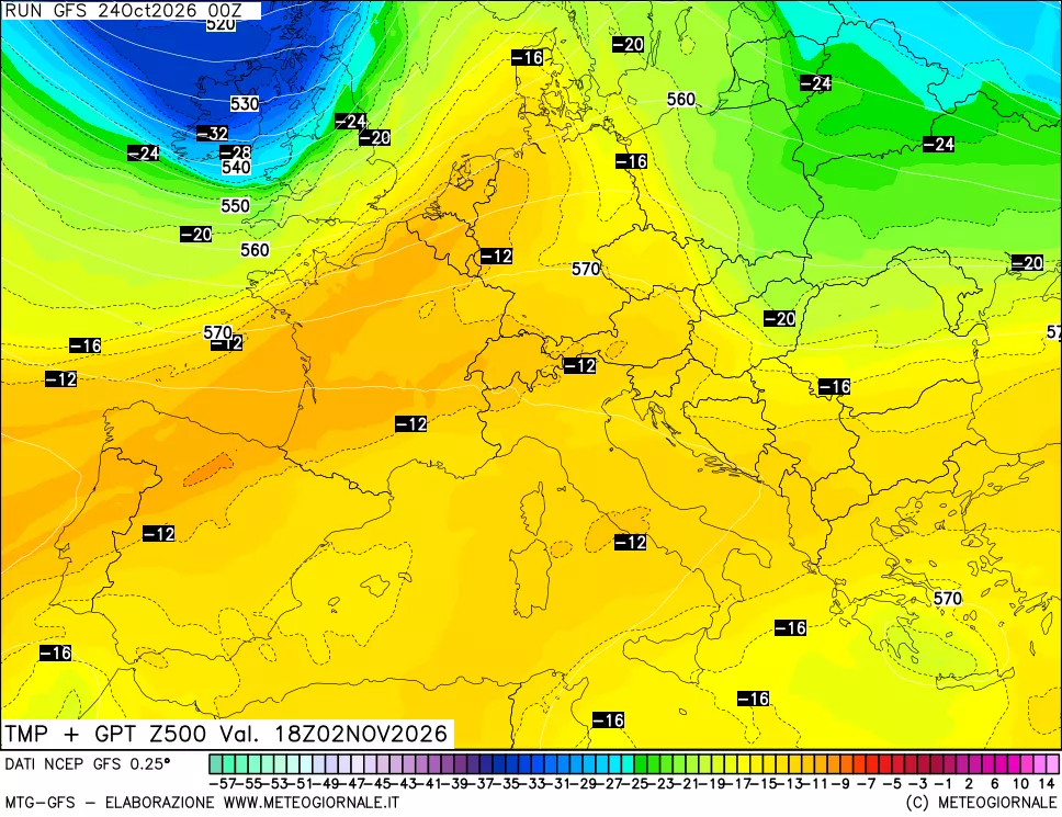 mappa 500 hPa Temp + GPT