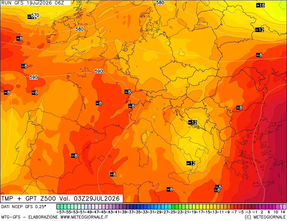 mappa 500 hPa Temp + GPT