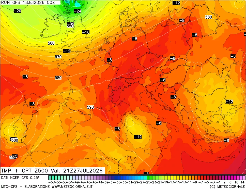 mappa 500 hPa Temp + GPT