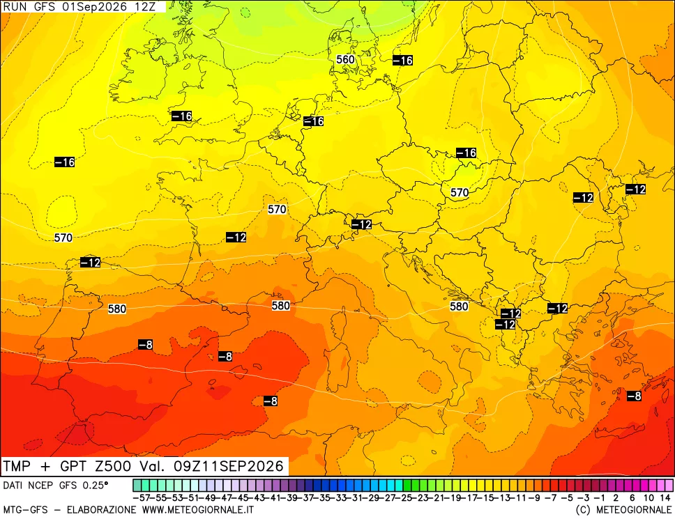 mappa 500 hPa Temp + GPT