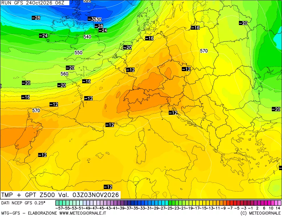 mappa 500 hPa Temp + GPT