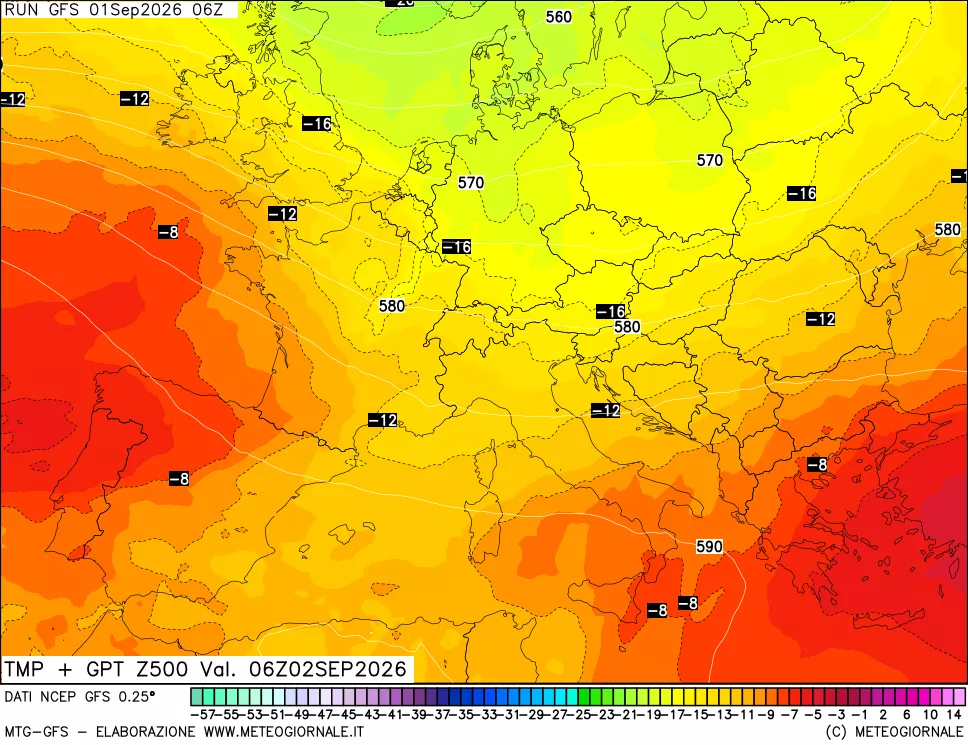 mappa 500 hPa Temp + GPT
