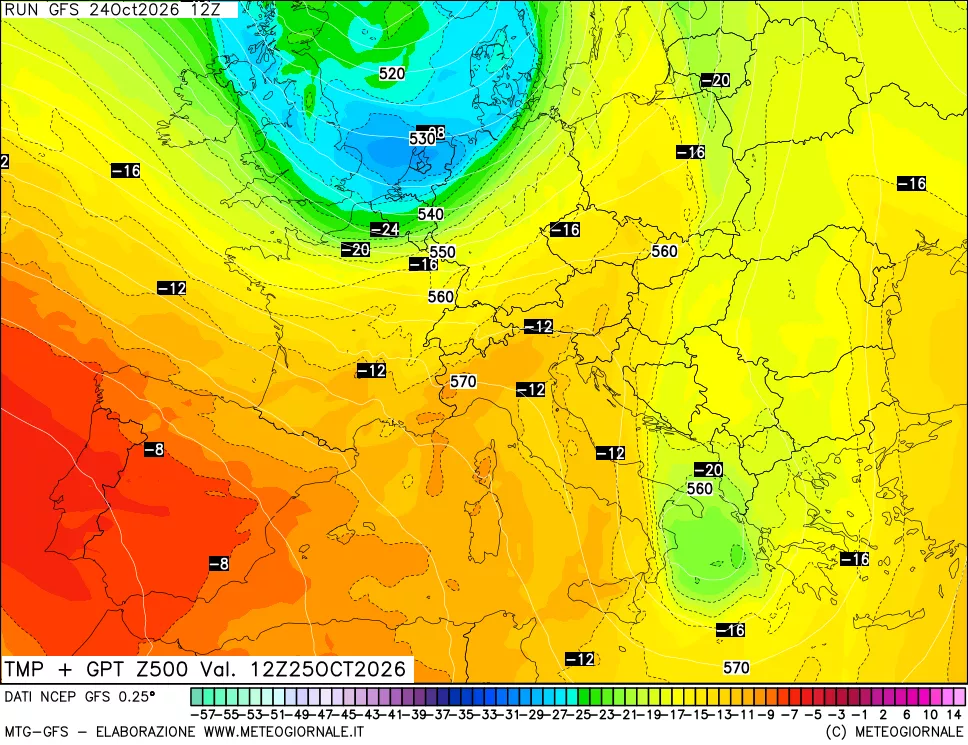 mappa 500 hPa Temp + GPT