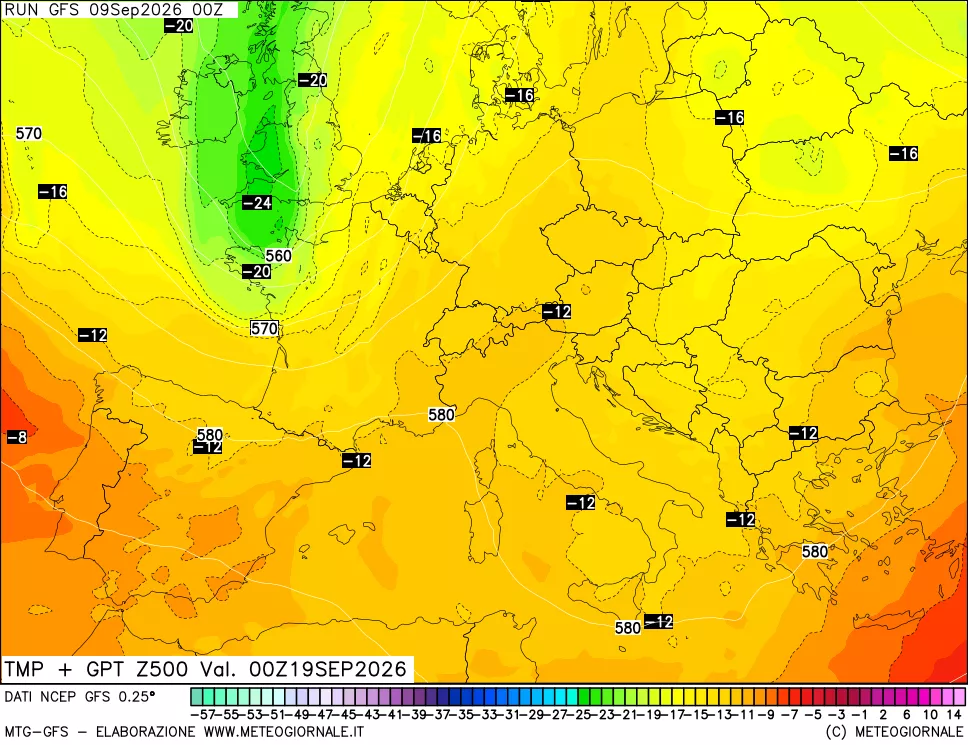 mappa 500 hPa Temp + GPT