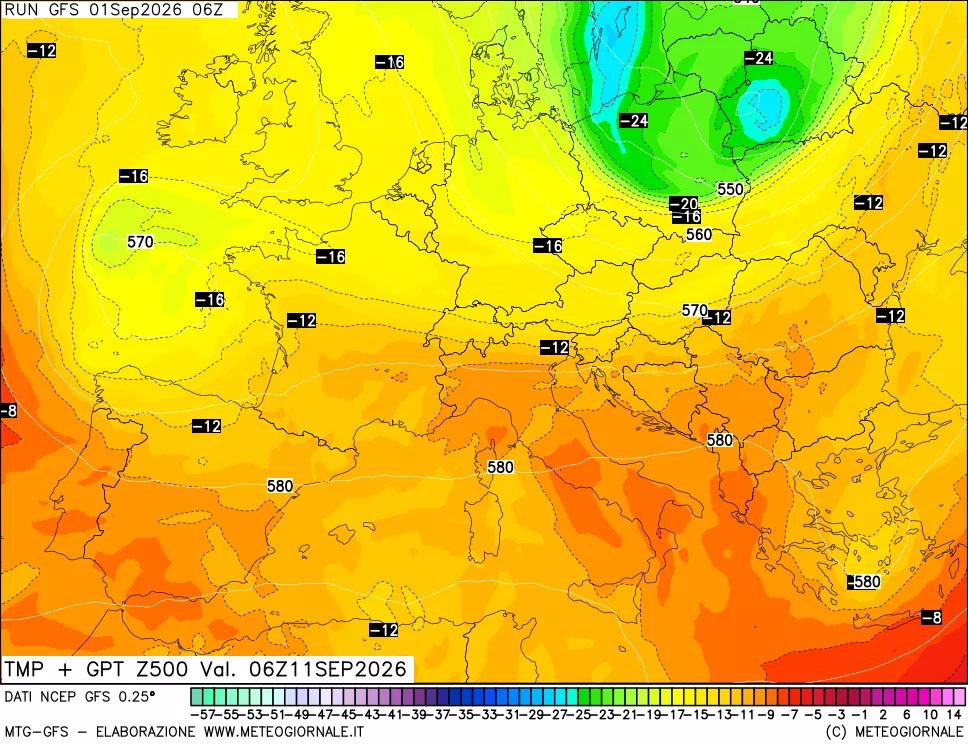 mappa 500 hPa Temp + GPT