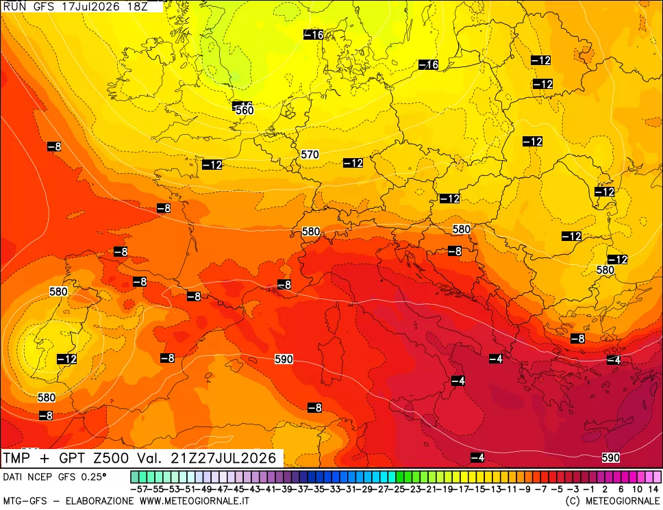 mappa 500 hPa Temp + GPT
