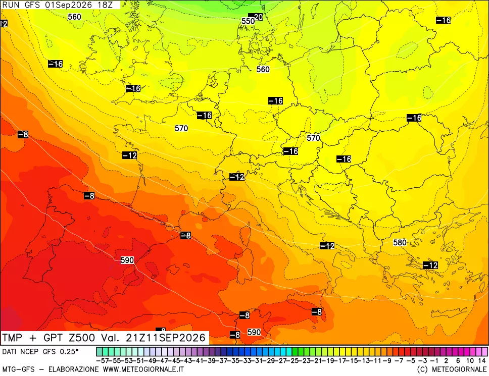 mappa 500 hPa Temp + GPT