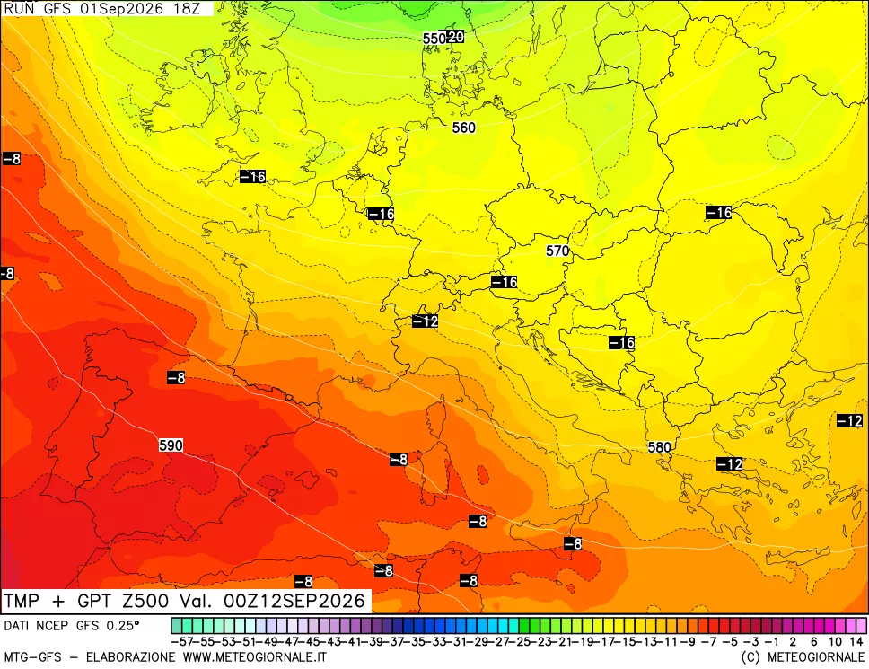 mappa 500 hPa Temp + GPT