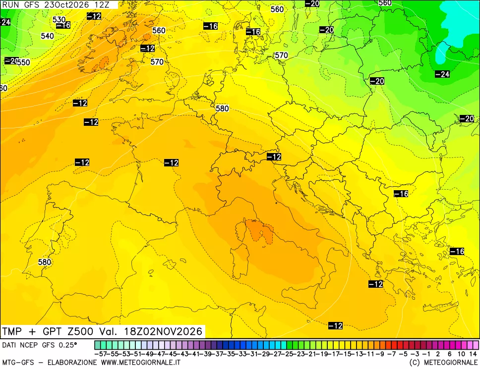 mappa 500 hPa Temp + GPT