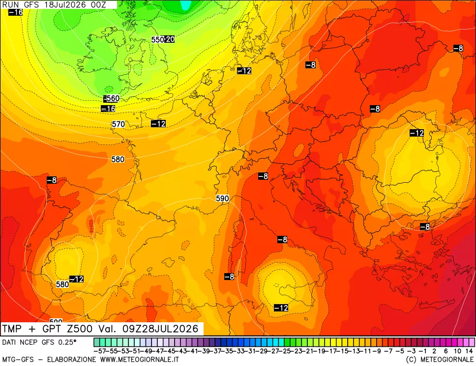 mappa 500 hPa Temp + GPT