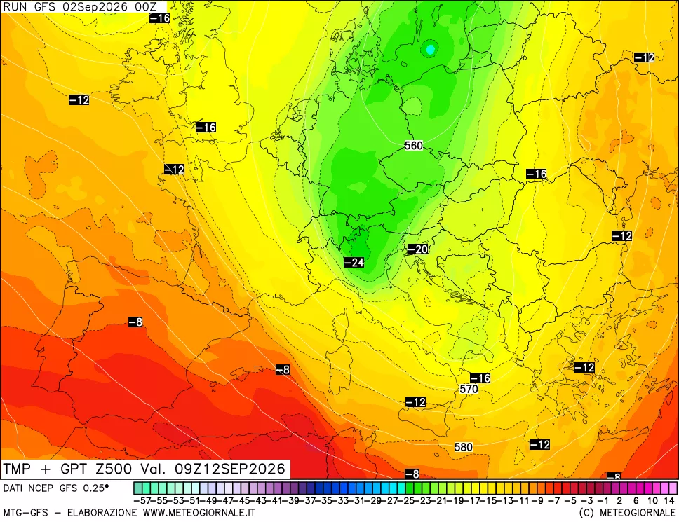 mappa 500 hPa Temp + GPT