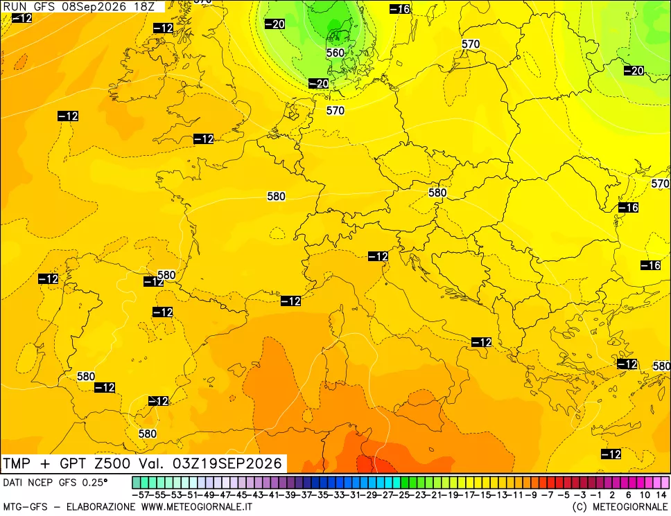 mappa 500 hPa Temp + GPT