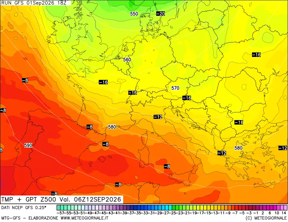 mappa 500 hPa Temp + GPT