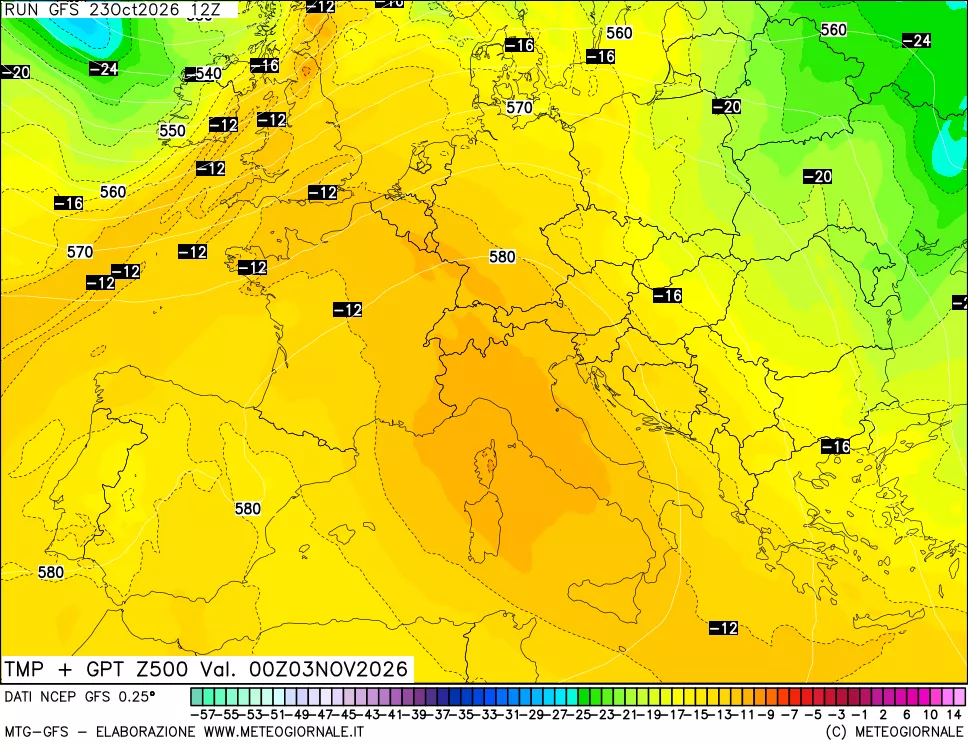 mappa 500 hPa Temp + GPT