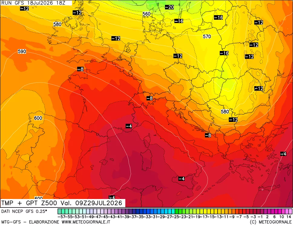mappa 500 hPa Temp + GPT