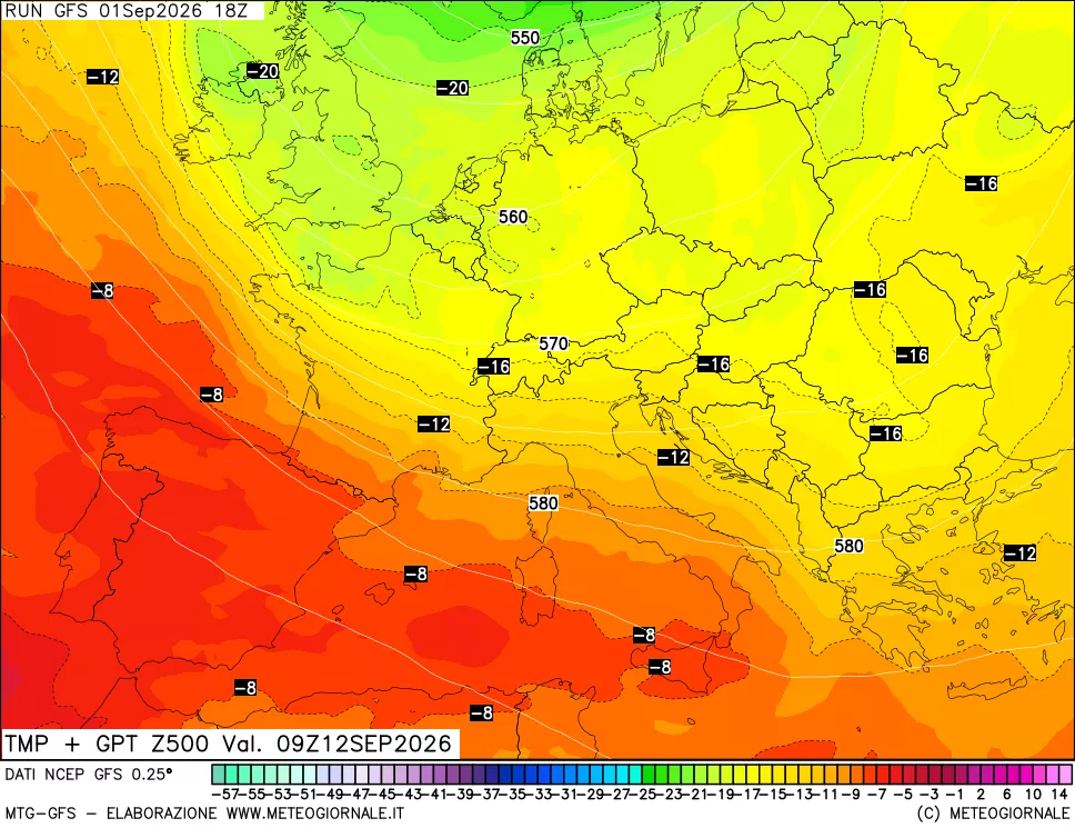 mappa 500 hPa Temp + GPT