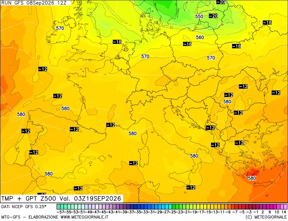 mappa 500 hPa Temp + GPT