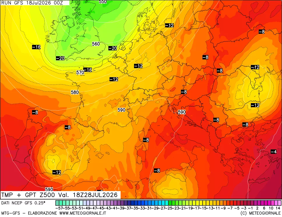 mappa 500 hPa Temp + GPT