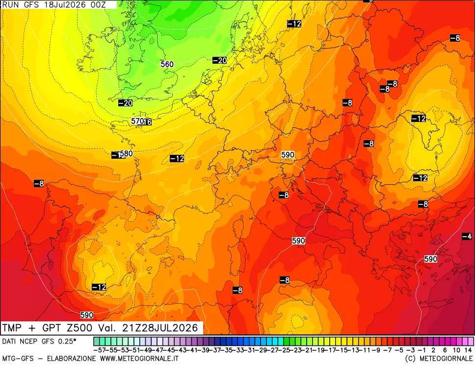 mappa 500 hPa Temp + GPT
