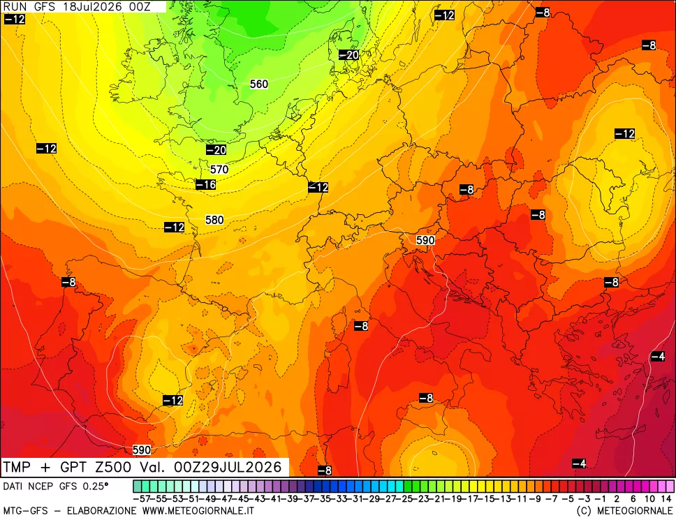 mappa 500 hPa Temp + GPT