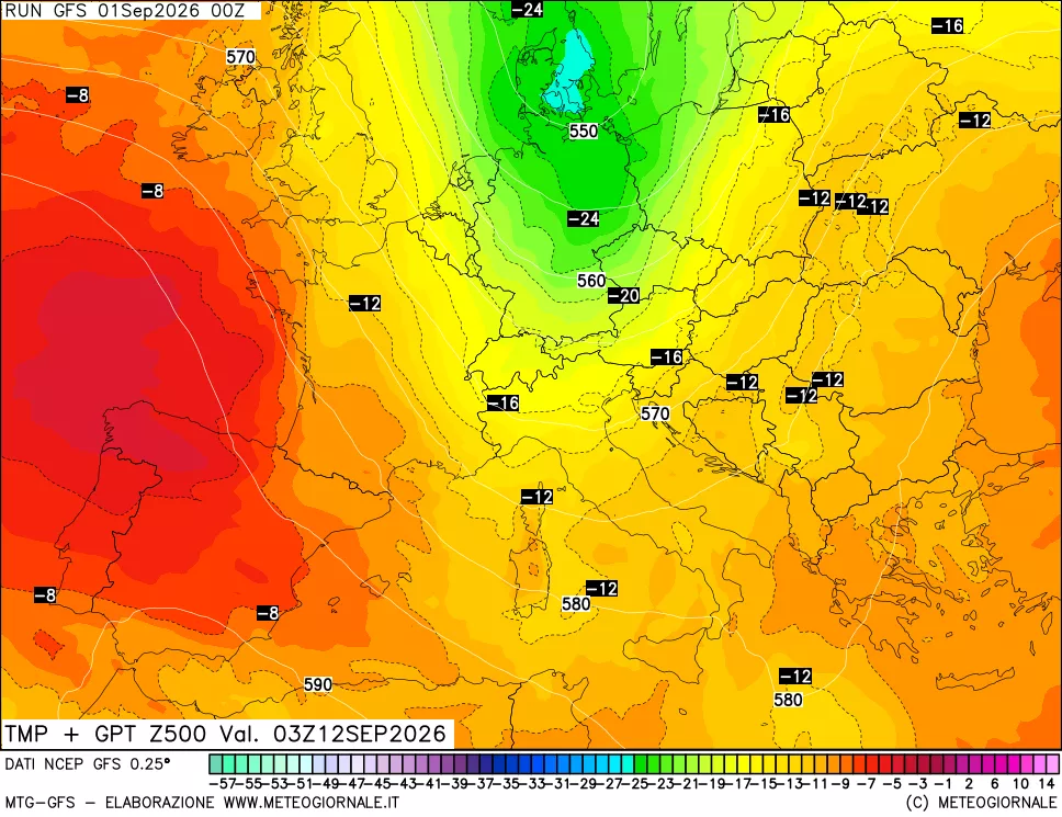 mappa 500 hPa Temp + GPT