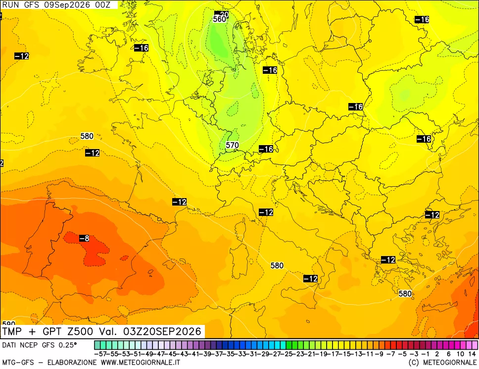 mappa 500 hPa Temp + GPT