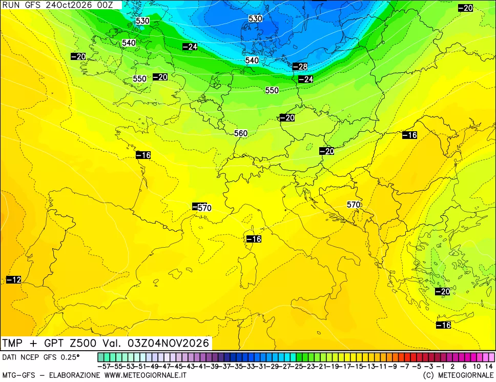 mappa 500 hPa Temp + GPT