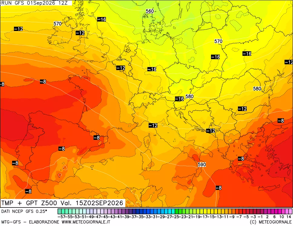 mappa 500 hPa Temp + GPT