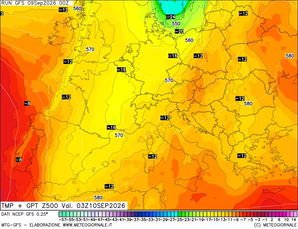mappa 500 hPa Temp + GPT