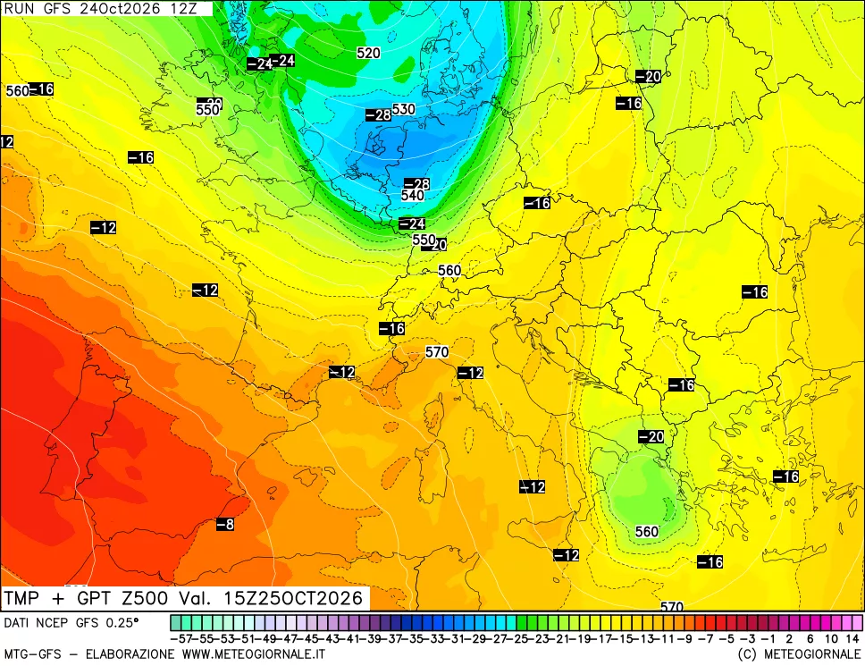 mappa 500 hPa Temp + GPT