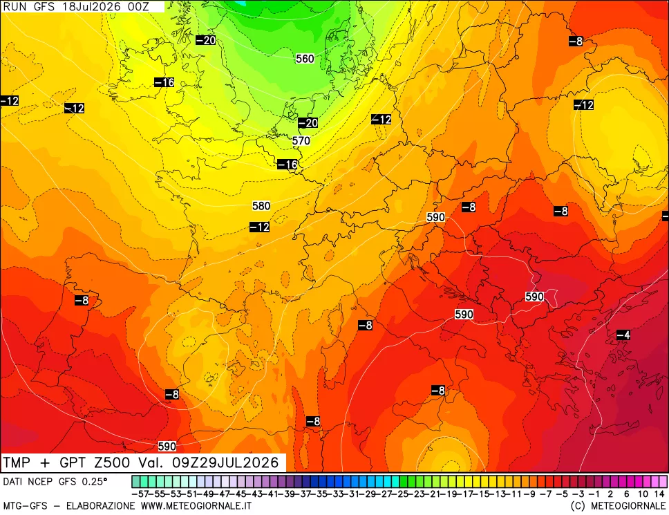 mappa 500 hPa Temp + GPT