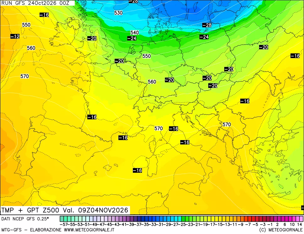 mappa 500 hPa Temp + GPT