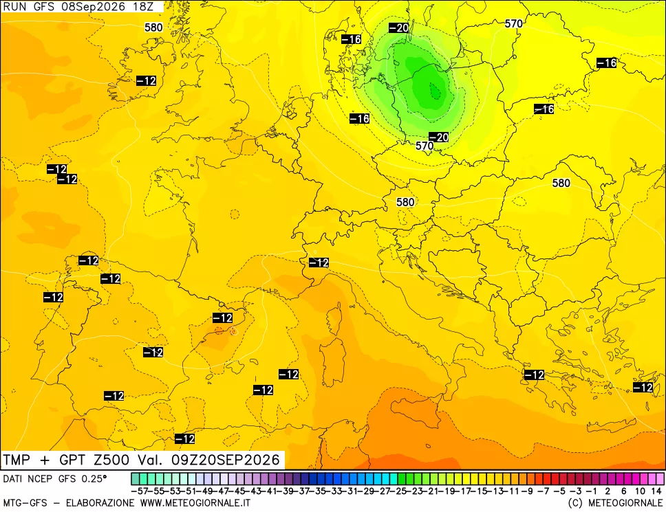 mappa 500 hPa Temp + GPT
