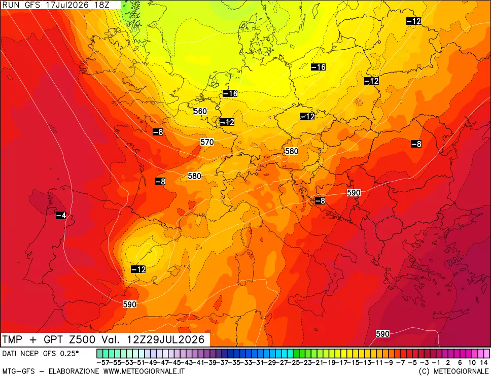 mappa 500 hPa Temp + GPT