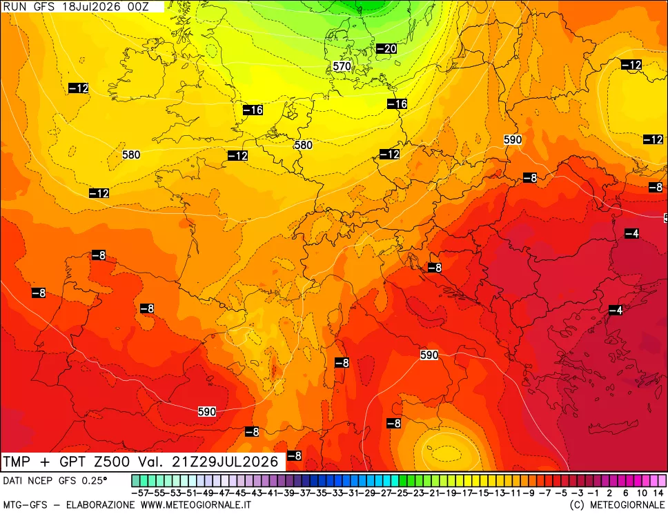 mappa 500 hPa Temp + GPT