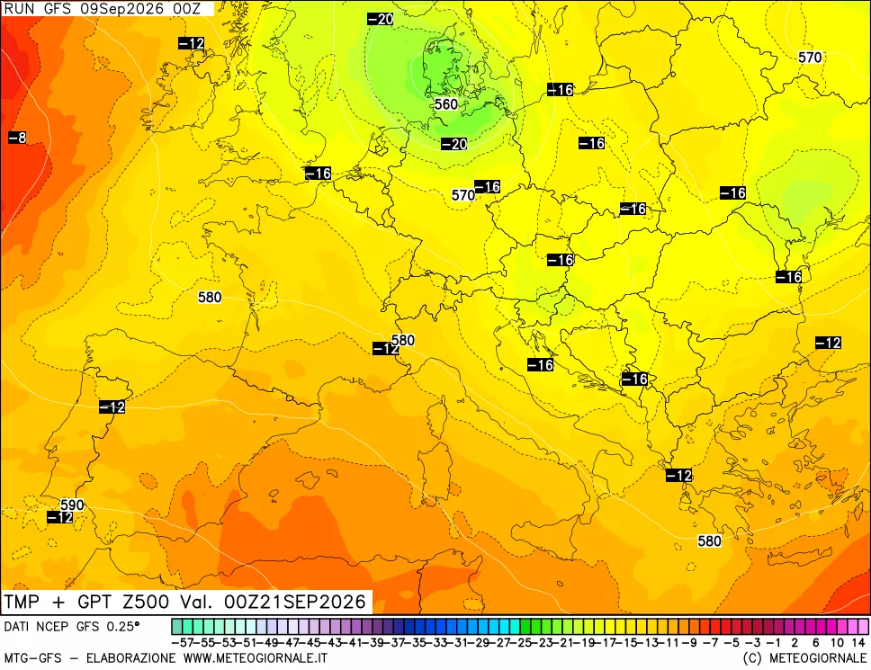 mappa 500 hPa Temp + GPT