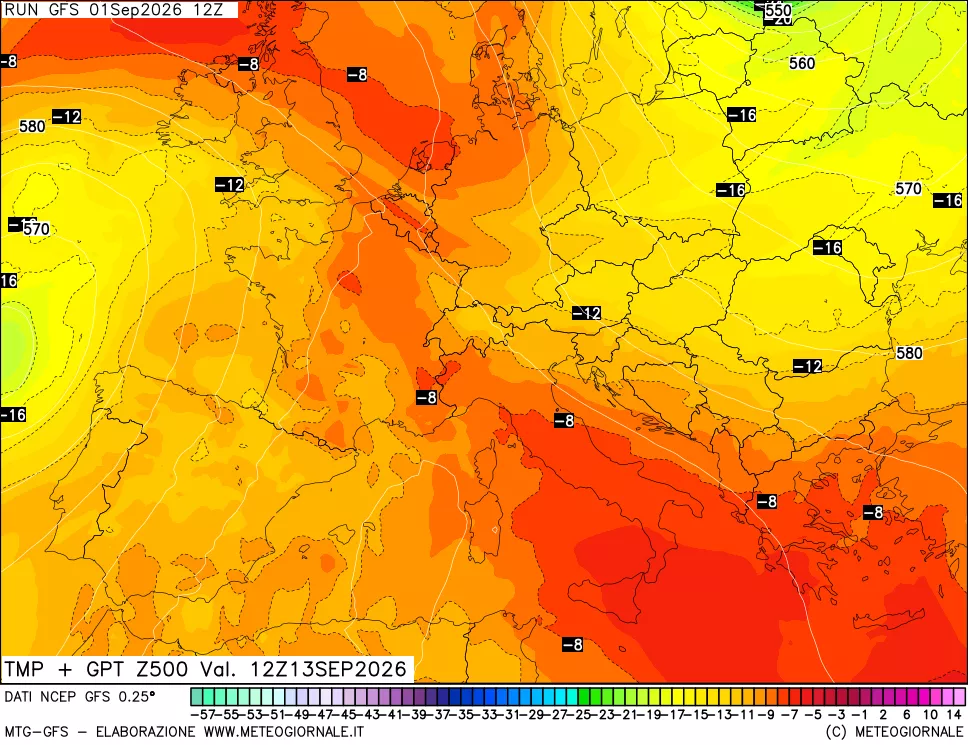 mappa 500 hPa Temp + GPT