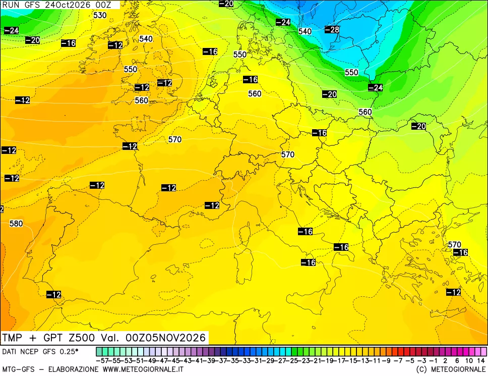 mappa 500 hPa Temp + GPT