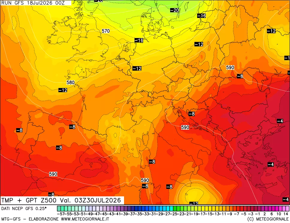 mappa 500 hPa Temp + GPT