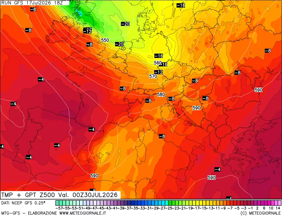 mappa 500 hPa Temp + GPT