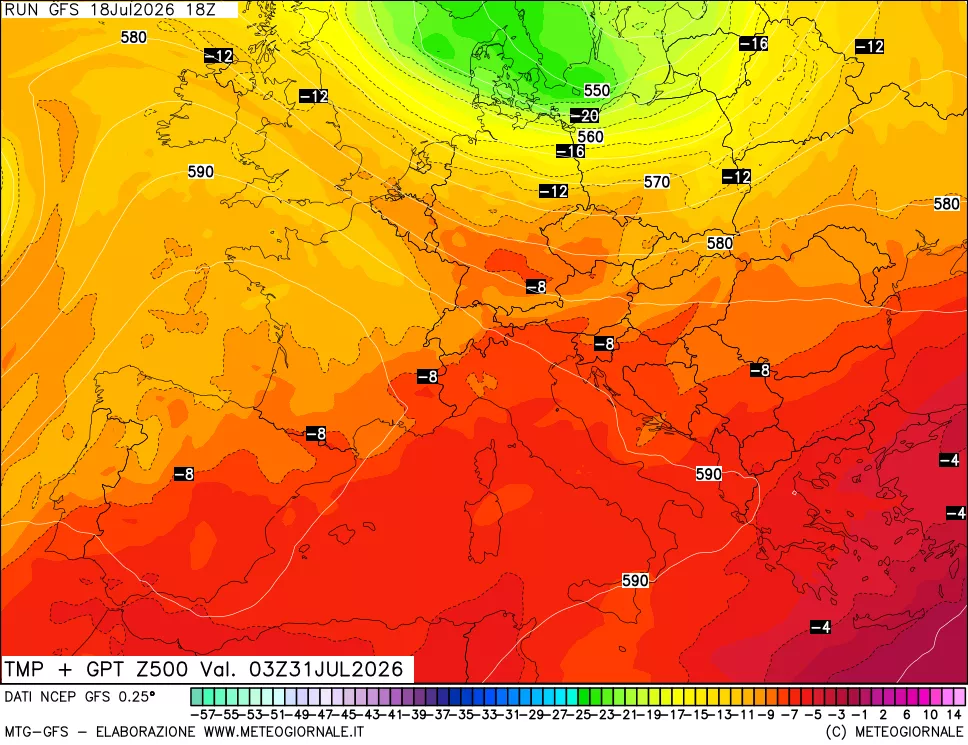 mappa 500 hPa Temp + GPT