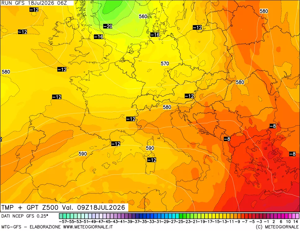 mappa 500 hPa Temp + GPT