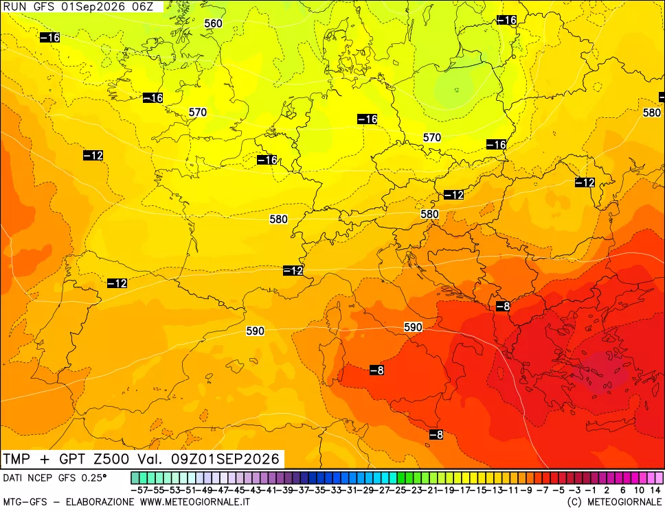 mappa 500 hPa Temp + GPT