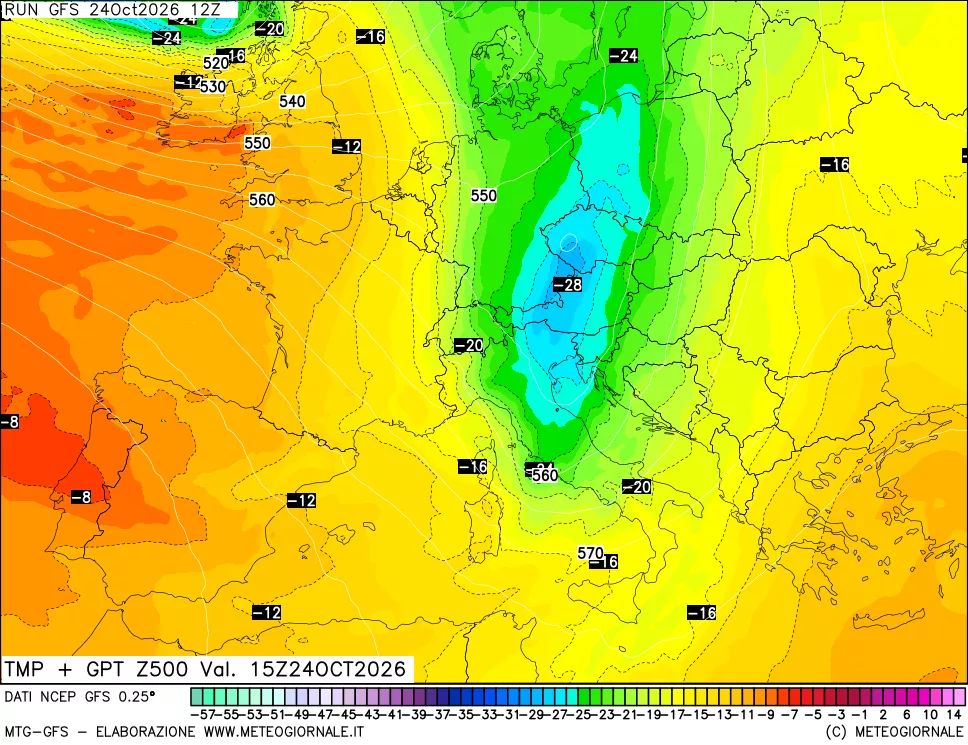 mappa 500 hPa Temp + GPT